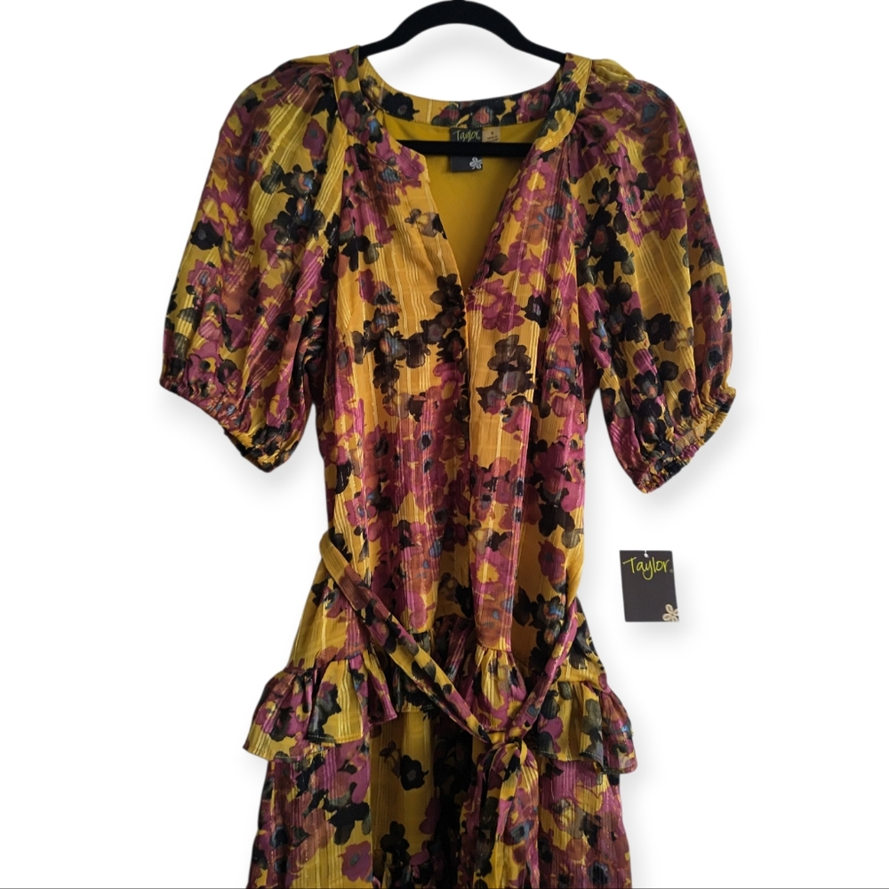 Taylor Vibrant Yellow and Purple Floral Maxi Dress